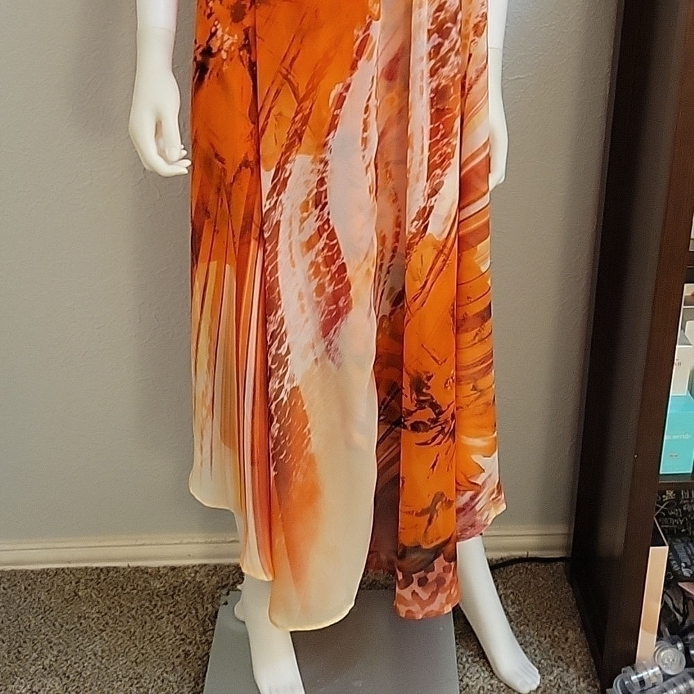 Ashley STEWART Chiffon Abstract Layered Maxi Camisole Bardot Tiki Slip Dress - Picture 6 of 12
